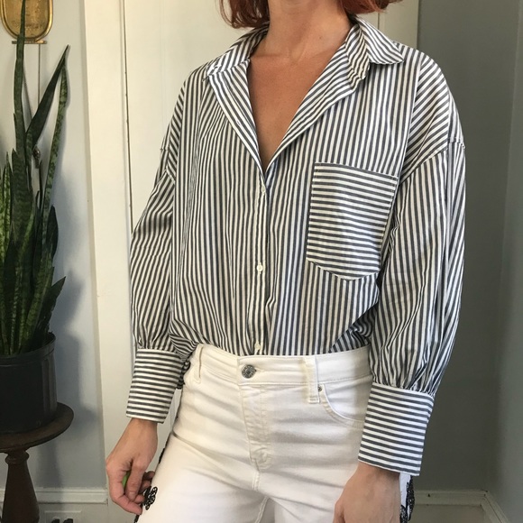Nili Lotan Tops - NILI LOTAN Blue Striped Button Down Mod Blouse Top